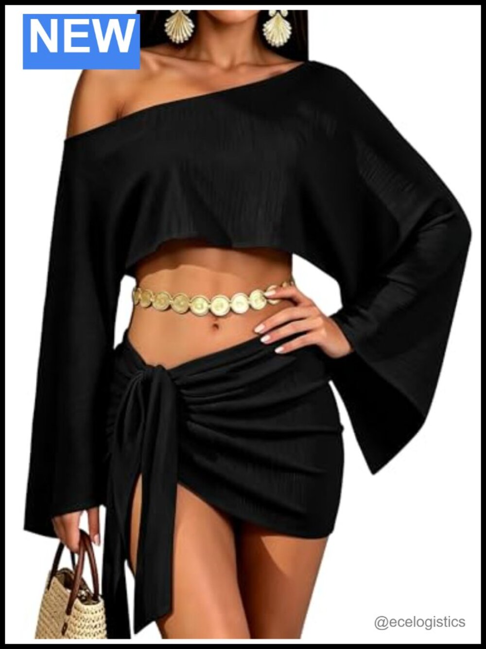 Women's 2 Piece Outfit Off Shoulder Crop Top & Mini Skirt Set
